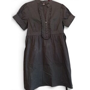 Polka Dot Ruffle V-Neck Empire Waist Dress Black White Size L Sam and Max